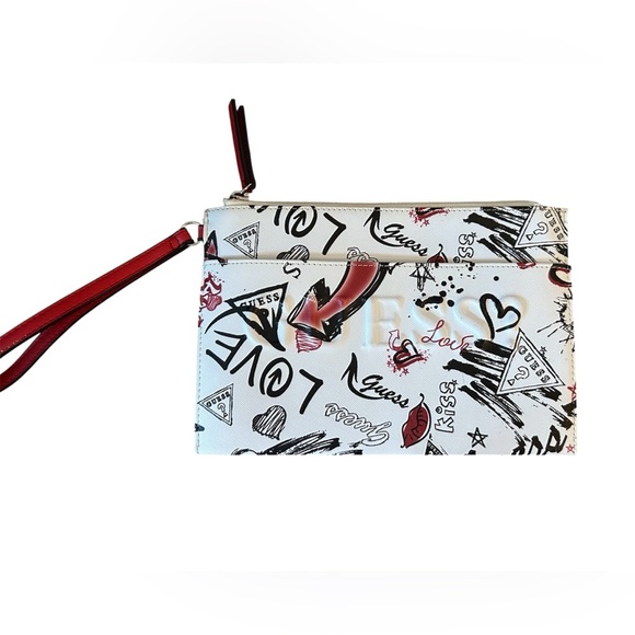 Guess Graphic White and Red Clutch - Picture 1 of 7